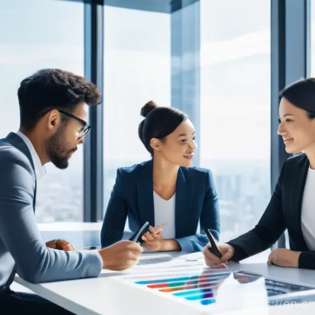 AI 상담사 서비스의 예산 계획 - **Prompt 1: Strategic AI Consulting Session**
"A diverse group of five professionals, dressed in...