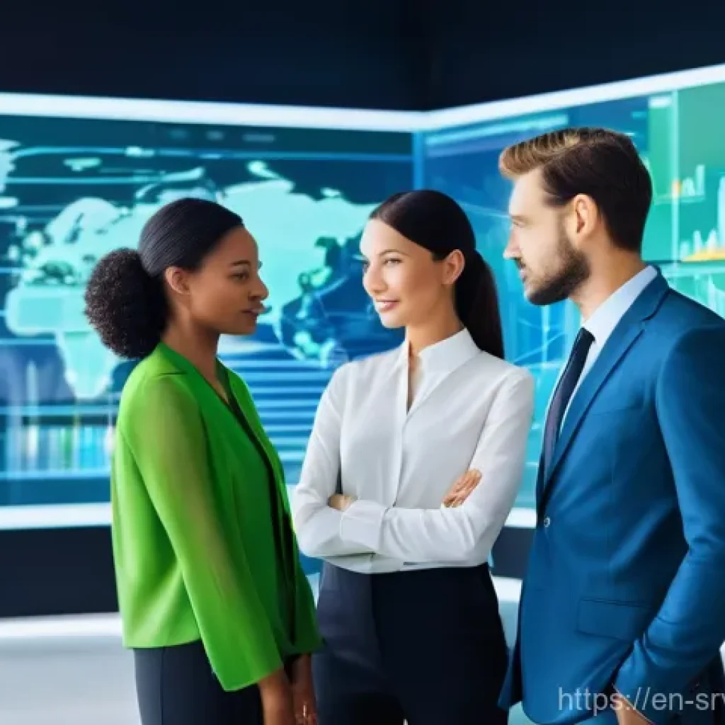 AI 상담사 서비스와 마케팅 전략 - **Prompt:** A dynamic, diverse team of business professionals (men and women, varying ages and ethni...