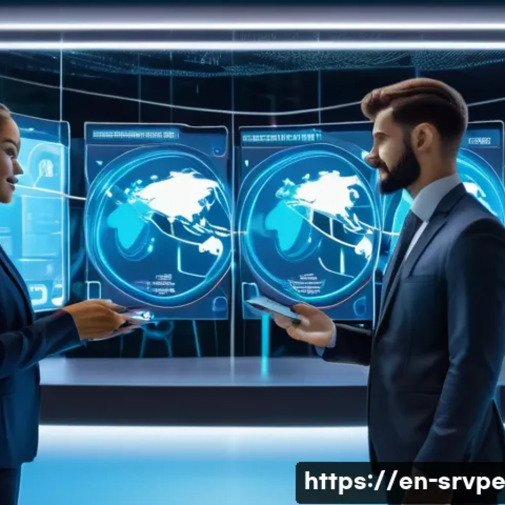 AI 상담사 서비스와 자율 학습 - A futuristic customer service center featuring a diverse team of human agents collaborating seamless...