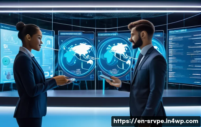 AI 상담사 서비스와 자율 학습 - A futuristic customer service center featuring a diverse team of human agents collaborating seamless...