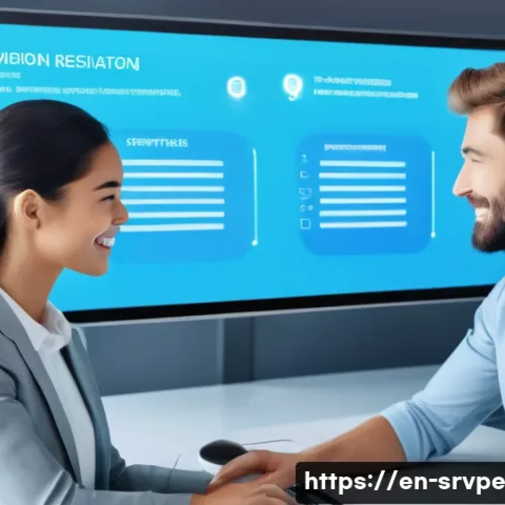 AI 상담사 서비스의 범위 및 한계 - A futuristic customer service center showing an AI-powered chatbot interface on a sleek touchscreen ...