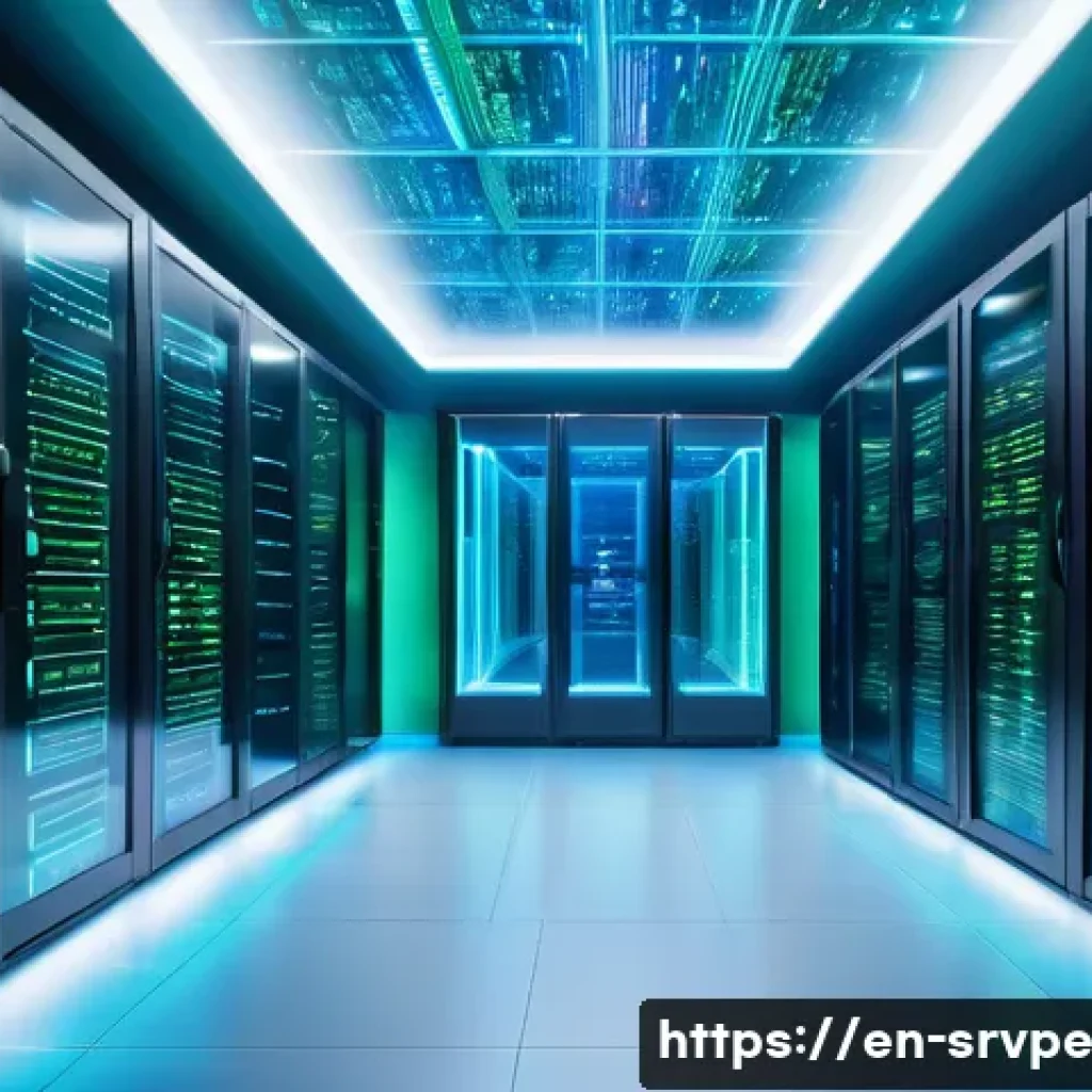 AI 상담사 서비스의 정보 보호 수단 - A futuristic AI data center interior featuring glowing holographic screens displaying encrypted mess...